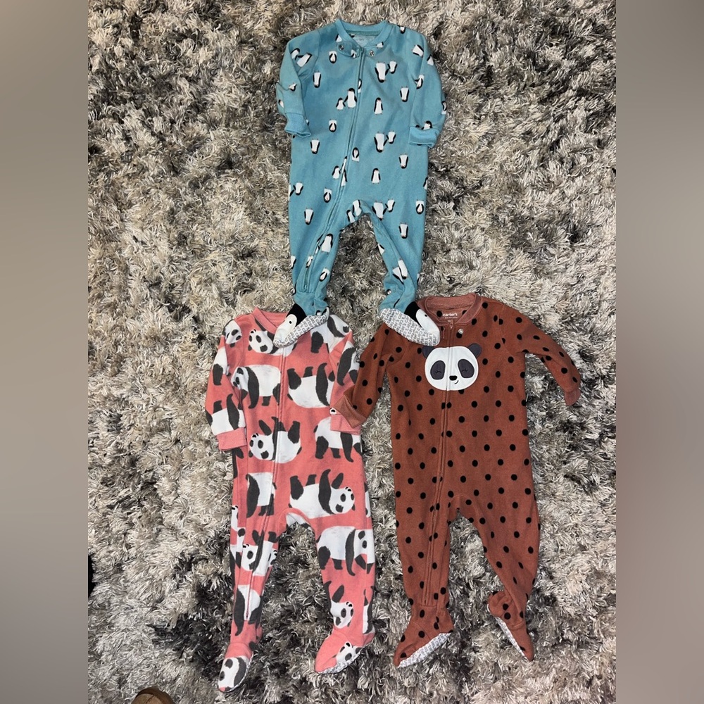 (3) Carters Fleece Footie Pajamas